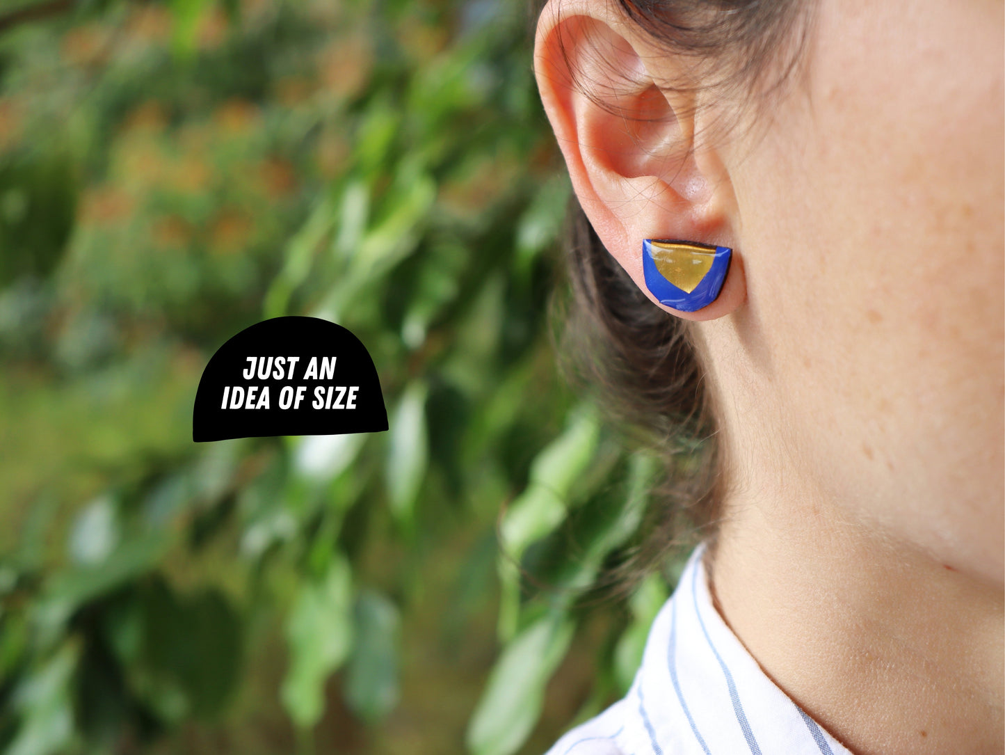 eco chic resin stud earrings in light blue and gold / upcycled vinyl record