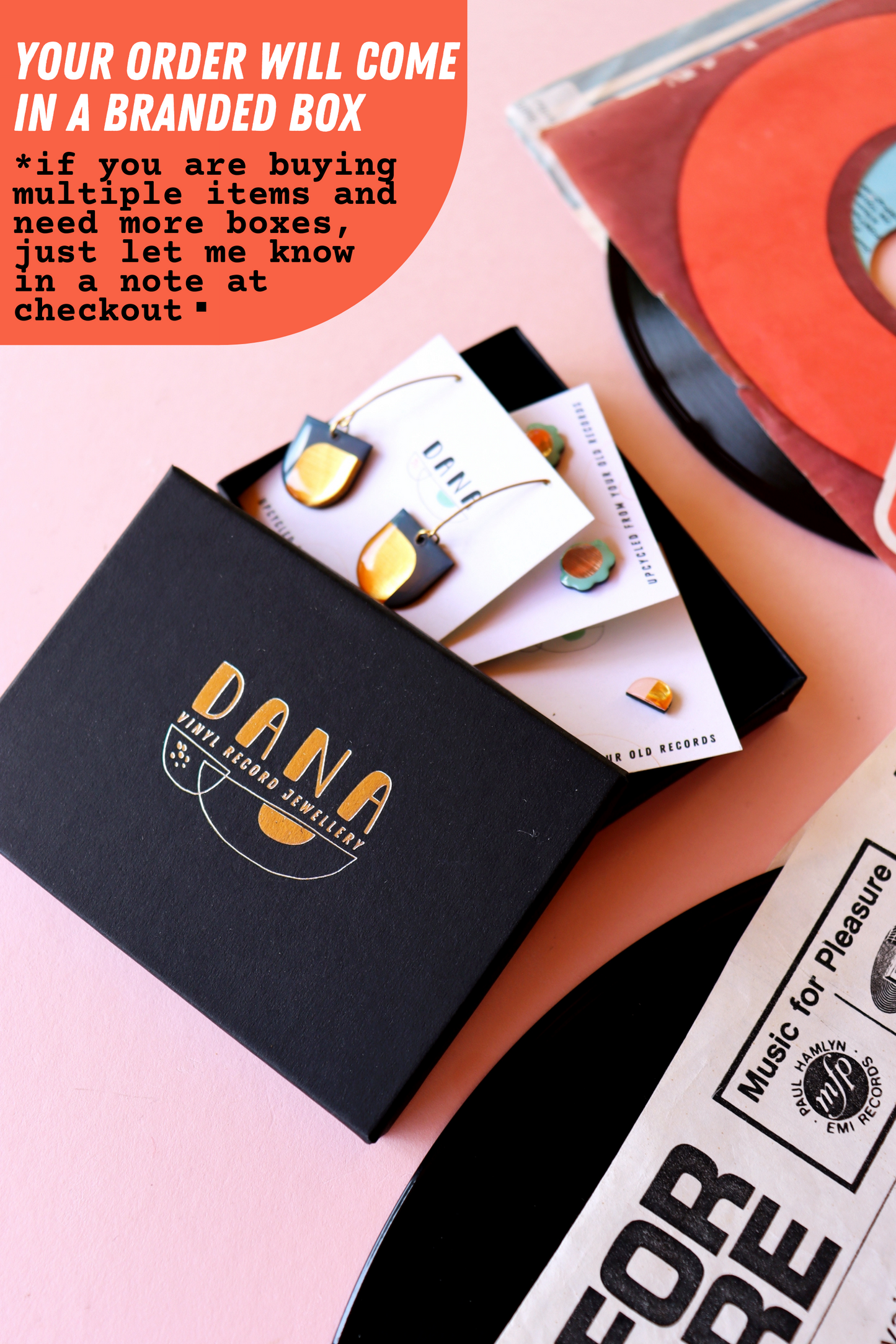 Quirky upcycled art earrings made from reclaimed vinyl records