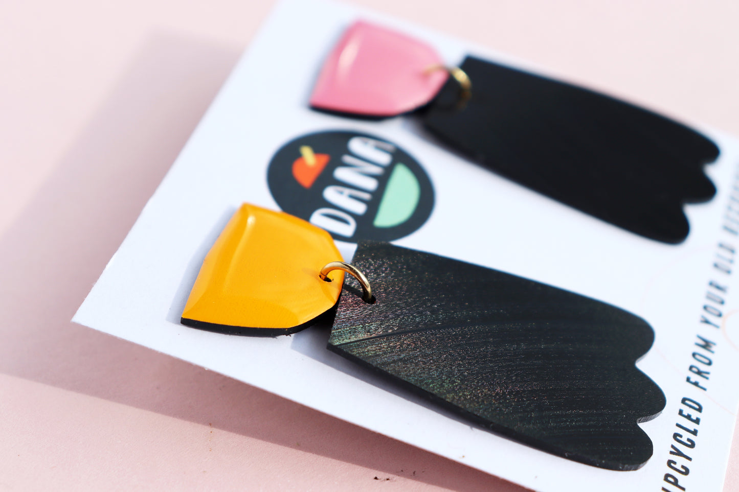 Quirky upcycled art earrings made from reclaimed vinyl records