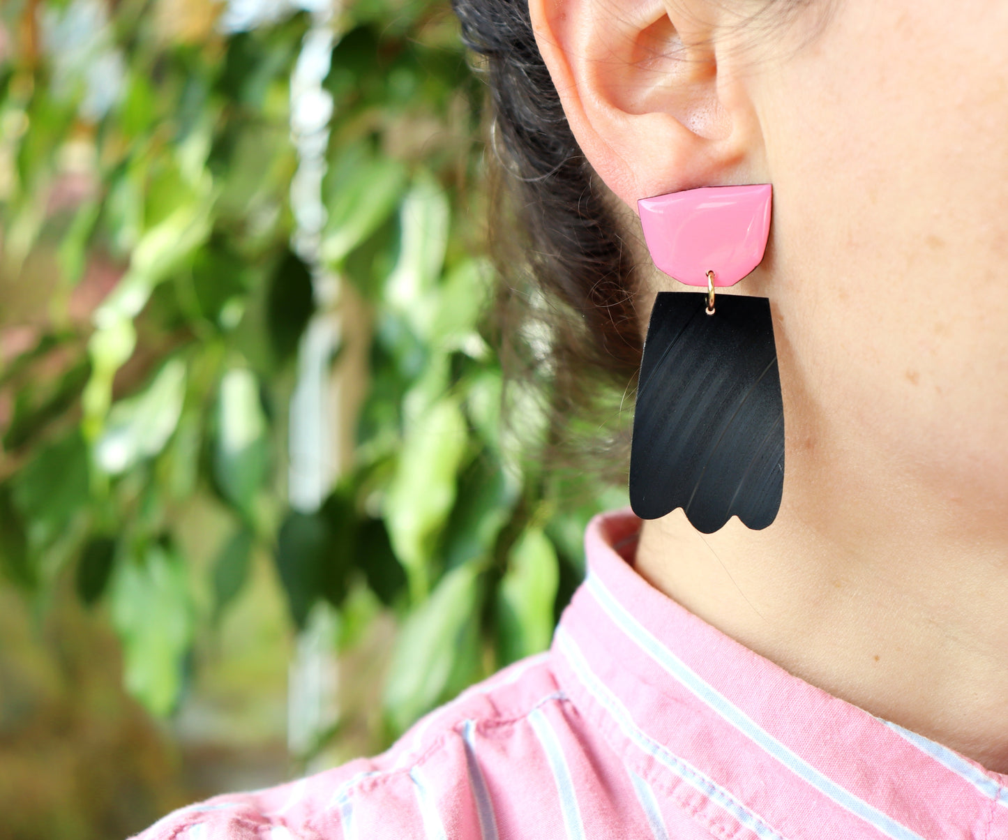 Quirky upcycled art earrings made from reclaimed vinyl records