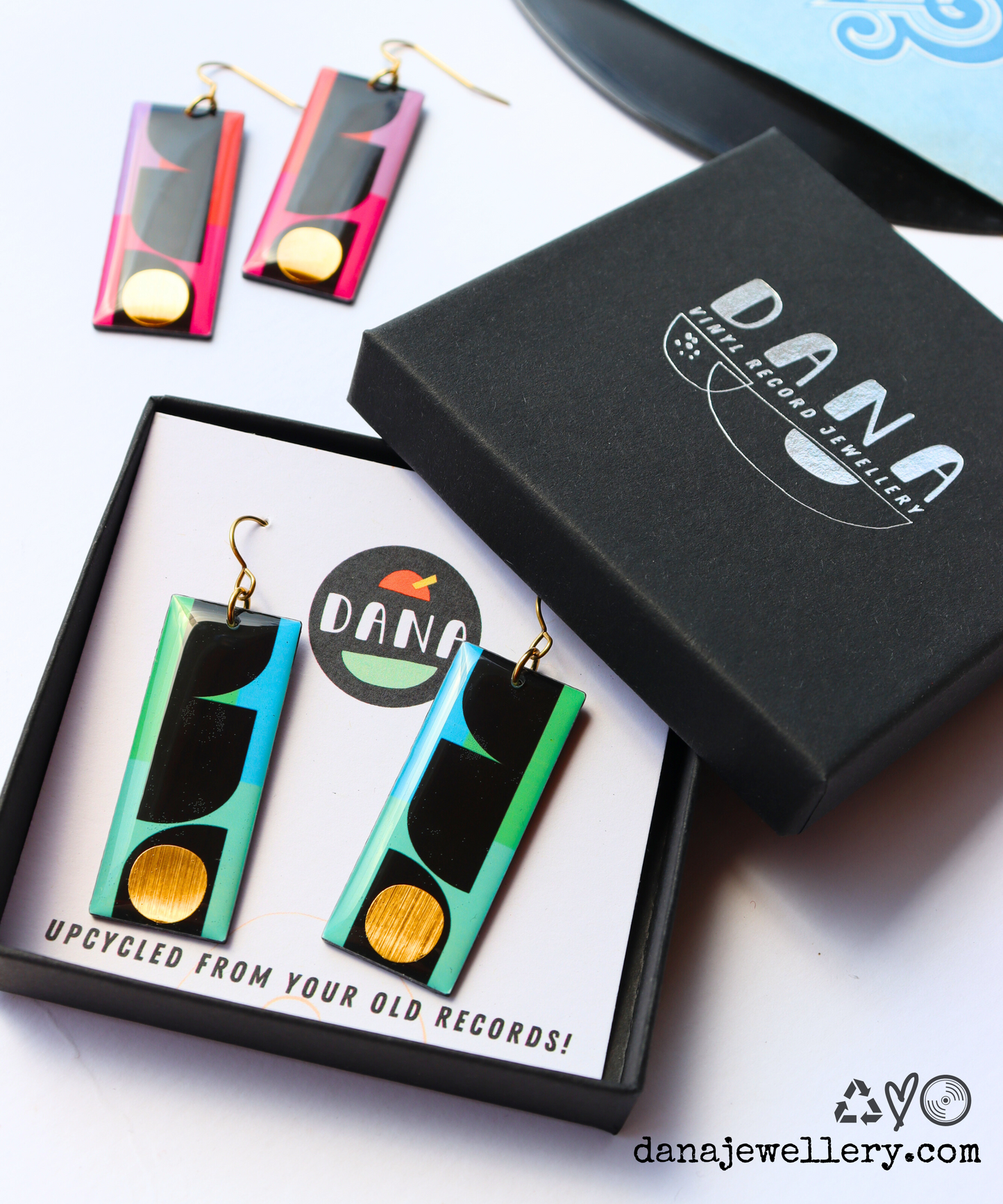 THE RECTANGLES in turquoise, apple green, cornflour blue and gold / eco chic earrings