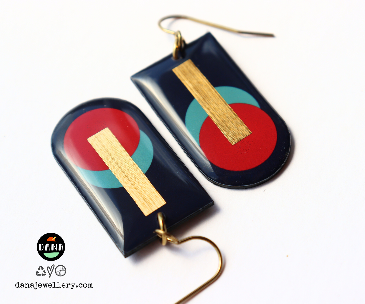 MIA NO.1 in navy, red, turquoise, gold / abstract contemporary art earrings