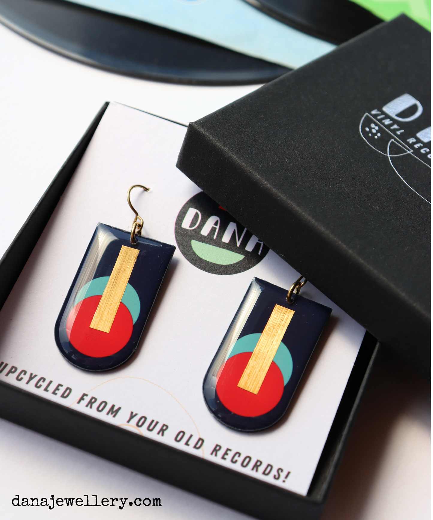 MIA NO.1 in navy, red, turquoise, gold / abstract contemporary art earrings