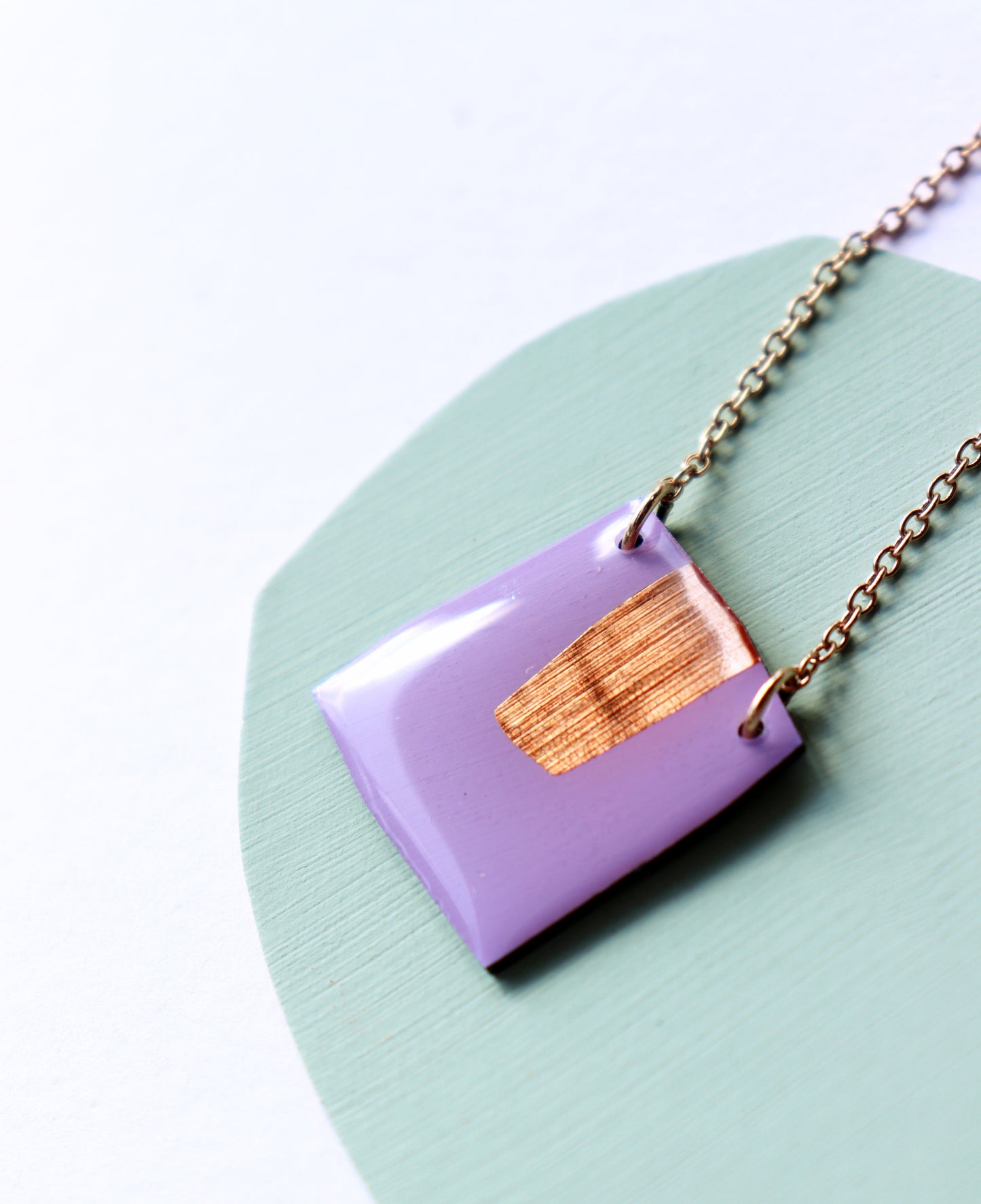 Geometric recycled necklace in purple and copper / vinyl record jewellery