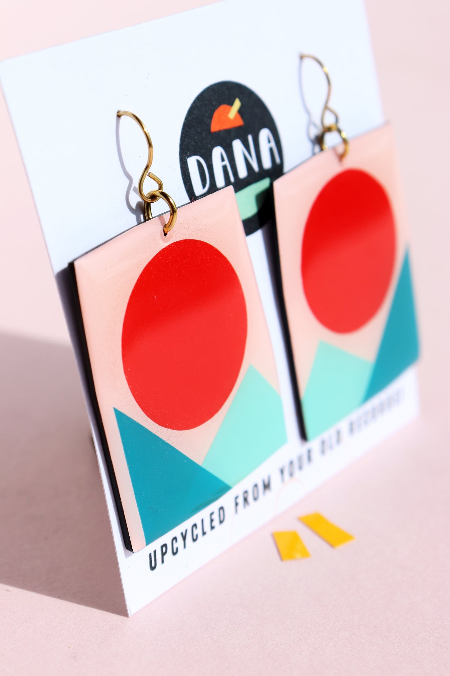 IRIS Contemporary statement earrings in red, teal and turquoise / upcycled vinyl record