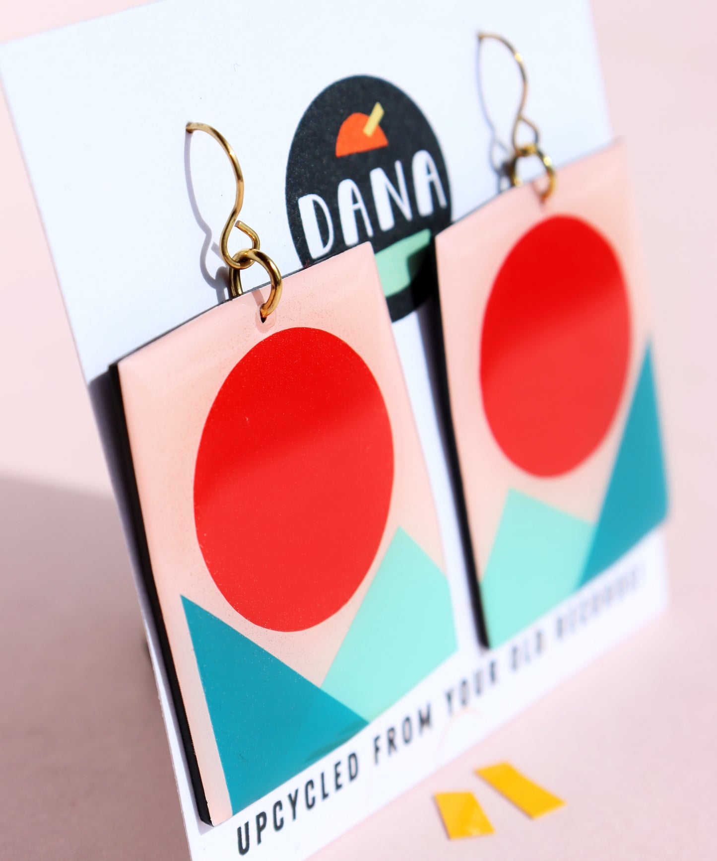 IRIS Contemporary statement earrings in red, teal and turquoise / upcycled vinyl record