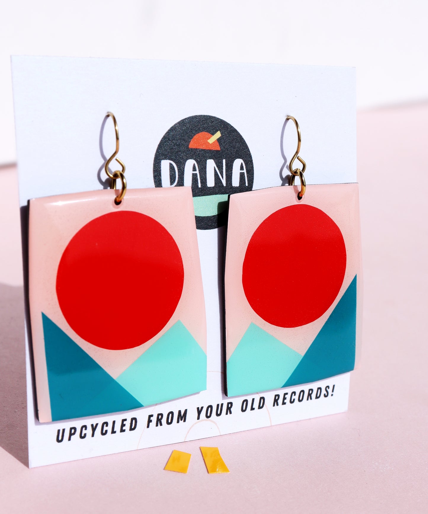 IRIS Contemporary statement earrings in red, teal and turquoise / upcycled vinyl record