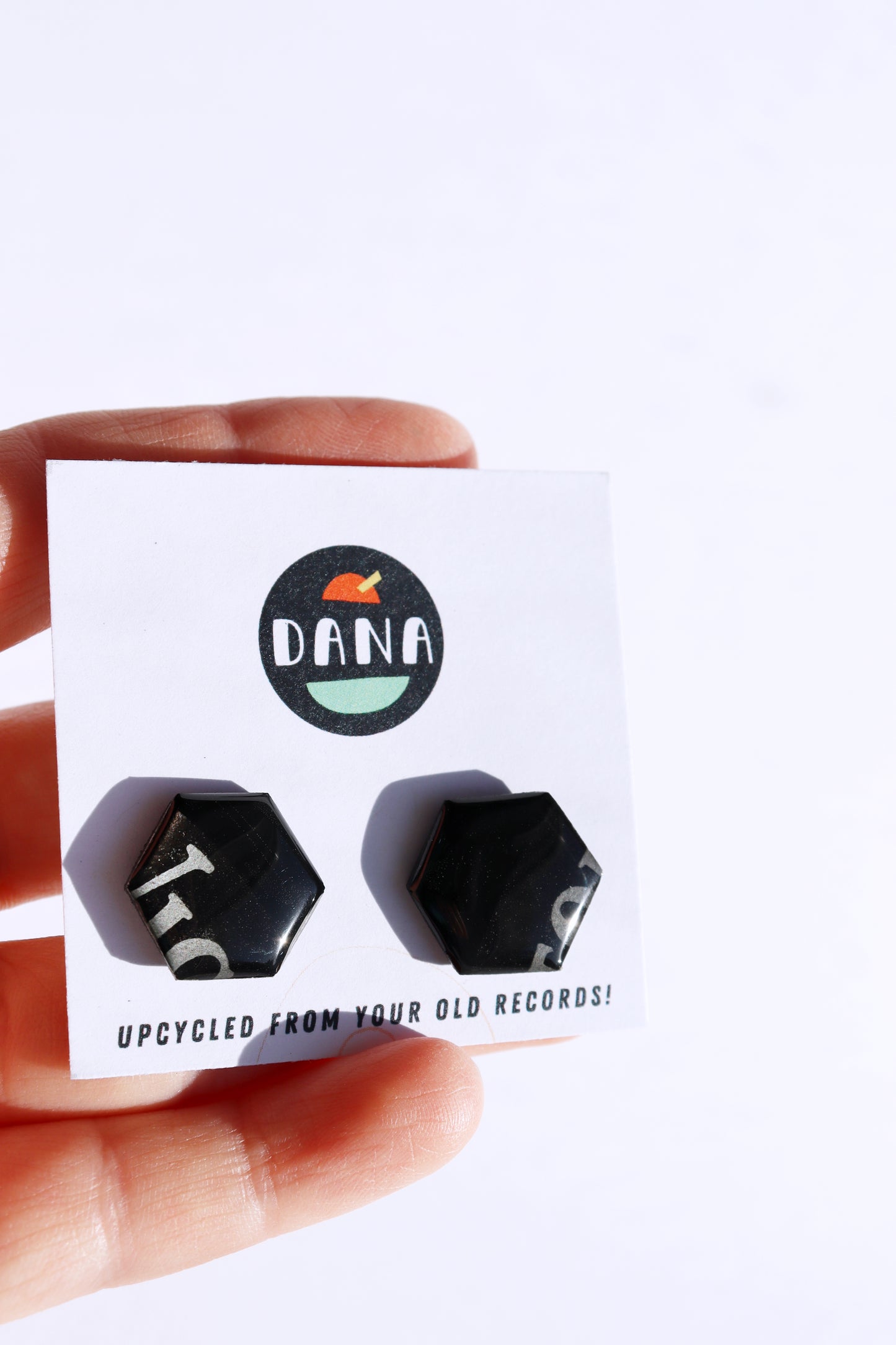 20% OFF / ooak black geometric studs in upcycled from a vinyl record