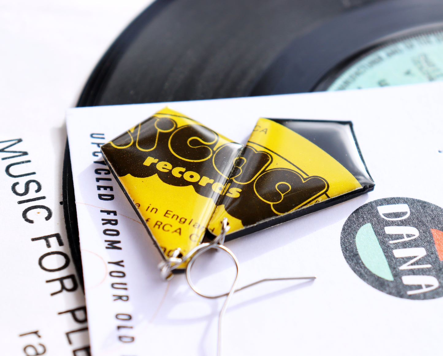 Bright Yellow Geometric Upcycled Vinyl Record Earrings - Handcrafted Statement Earrings / ooak