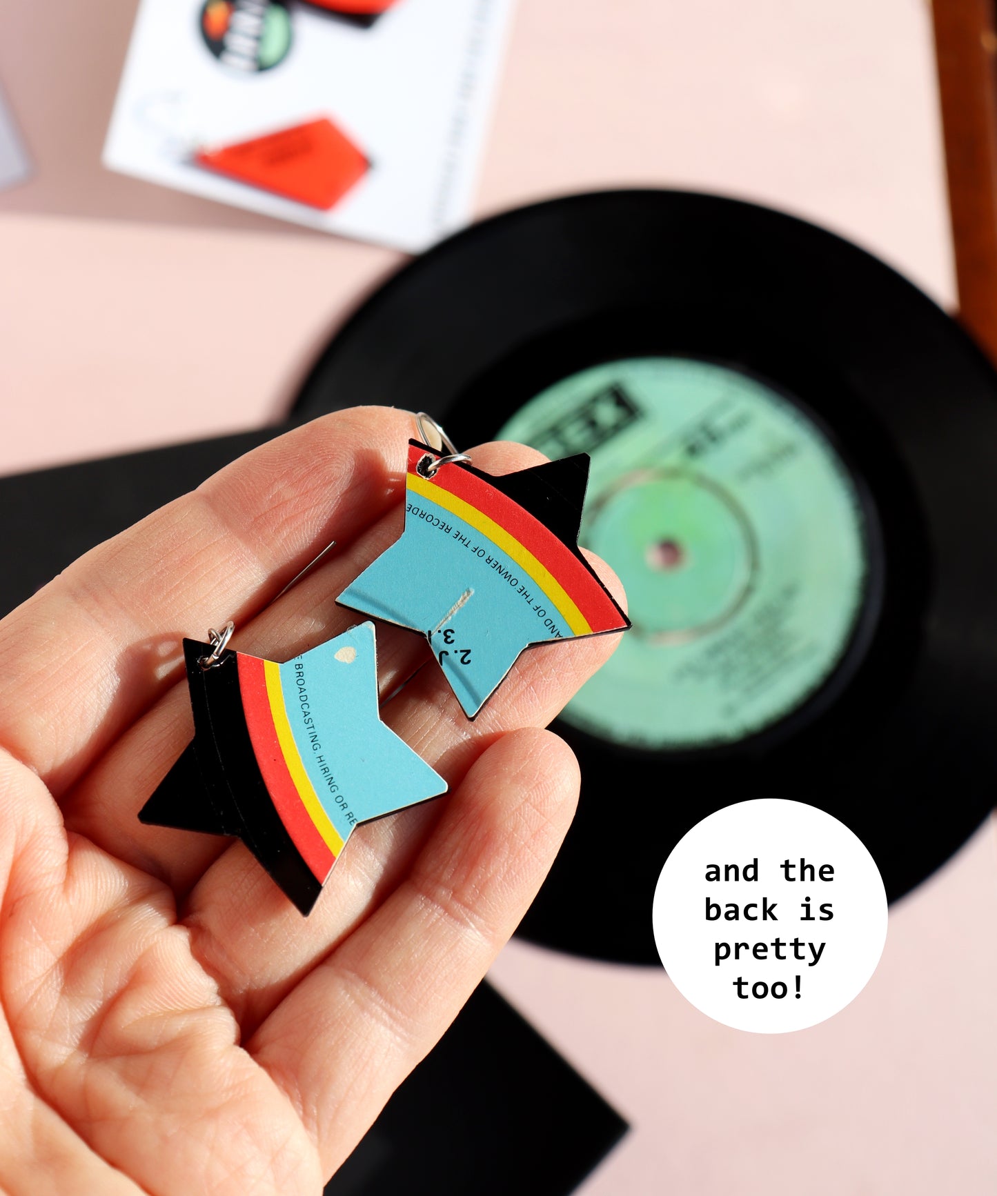 Retro upcycled vinyl record shooting star earrings
