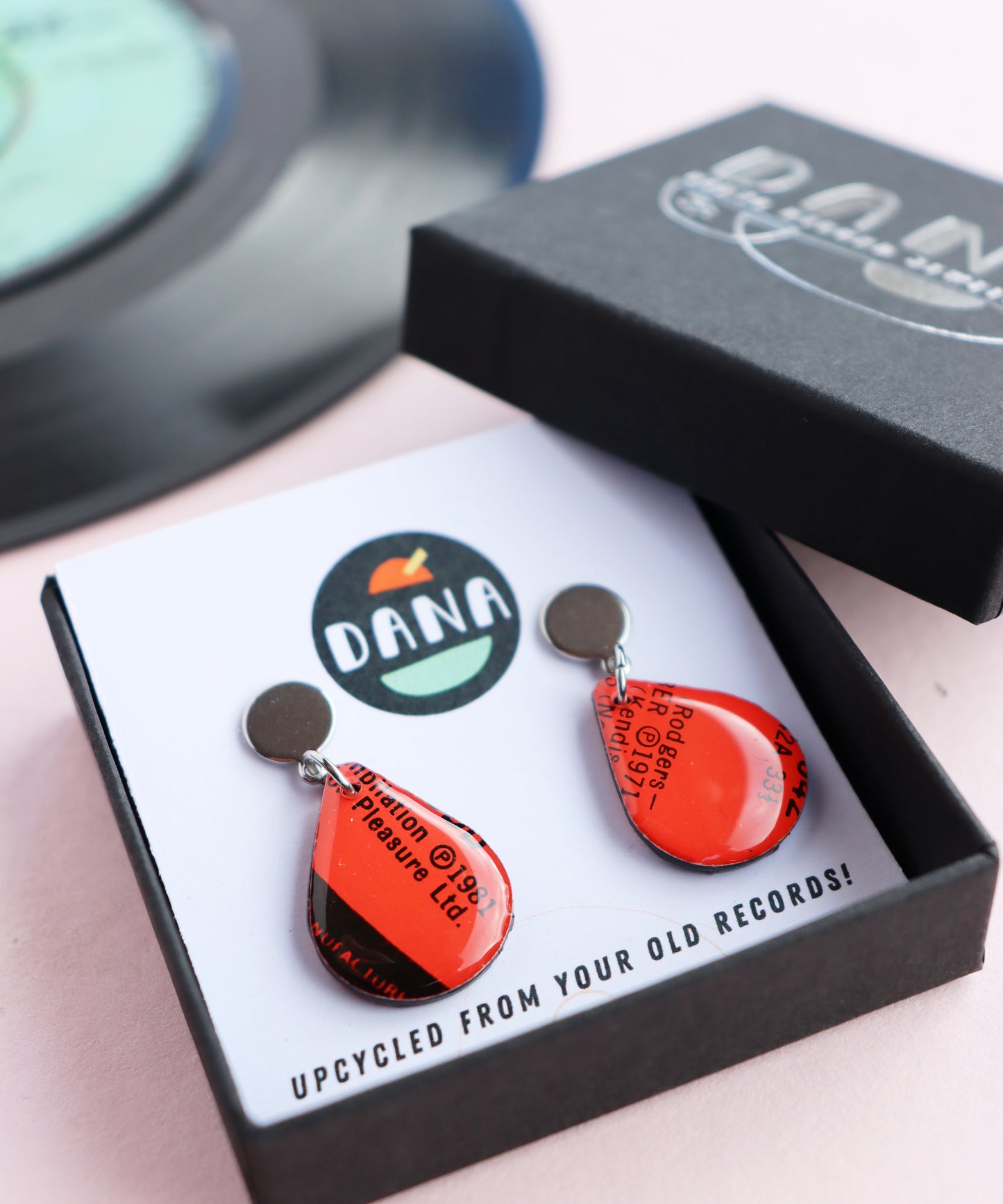 Cute teardrop earrings in red / unique upcycled Irish design