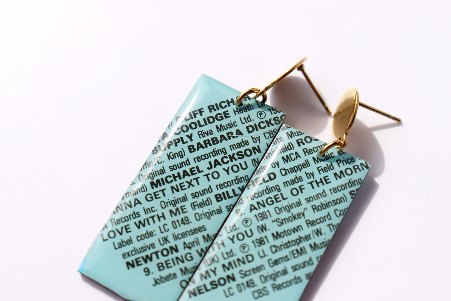 Michael Jackson / 1981 / ENDLESS LOVE compilation / stylish geometric vinyl earrings in aqua / ONE OF A KIND