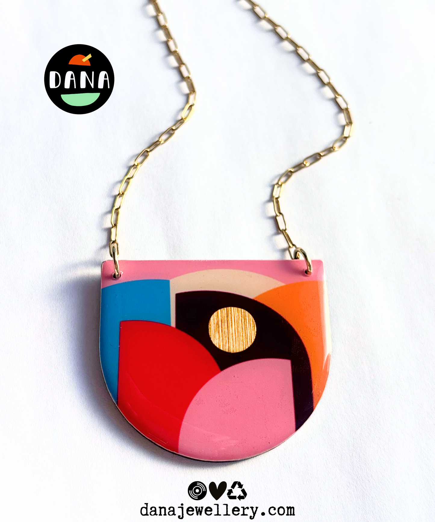 CLEO no.2 necklace in pink, red, plum, blue, yellow, gold / graphic necklace handmade in Ireland