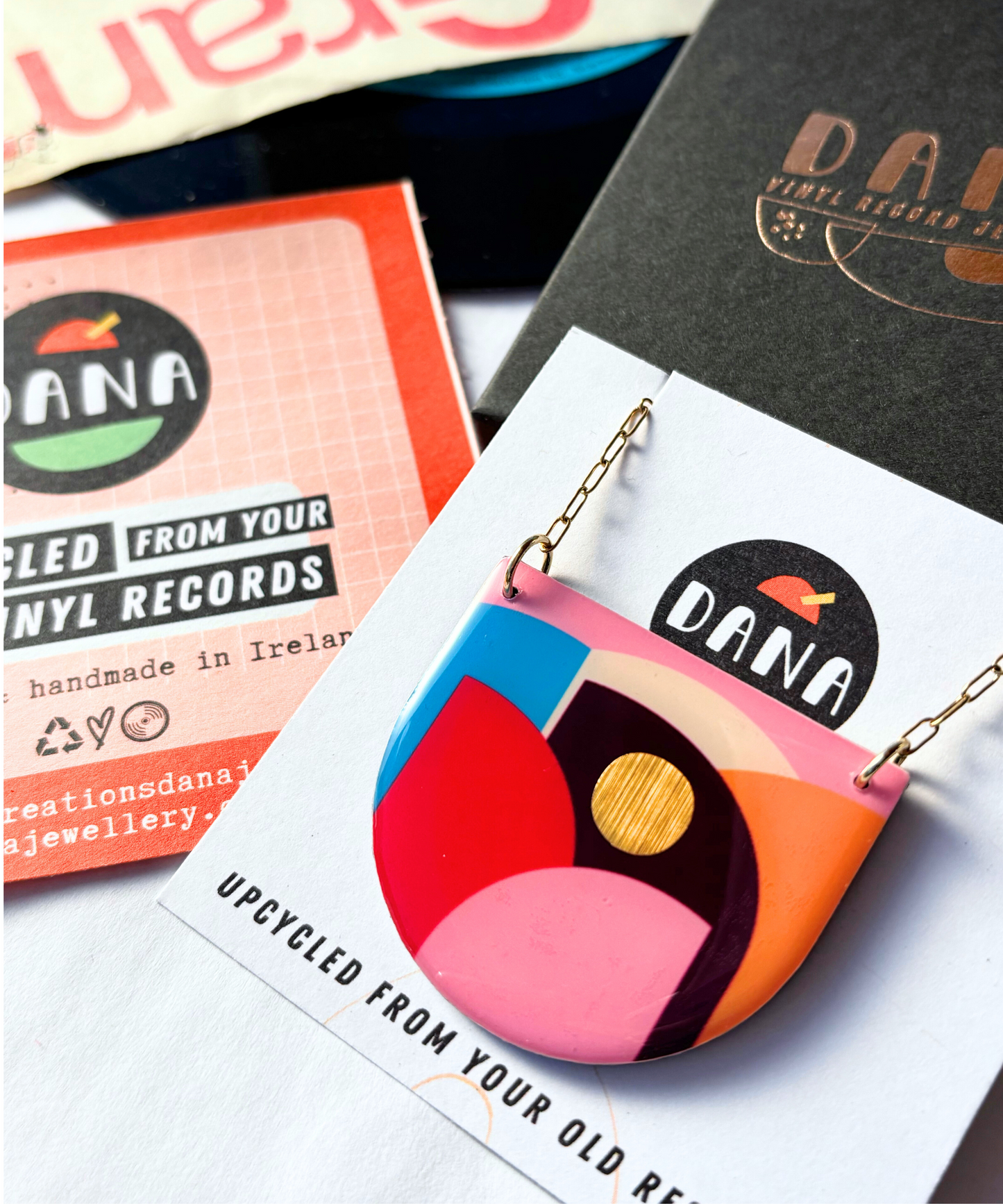 CLEO no.2 necklace in pink, red, plum, blue, yellow, gold / graphic necklace handmade in Ireland