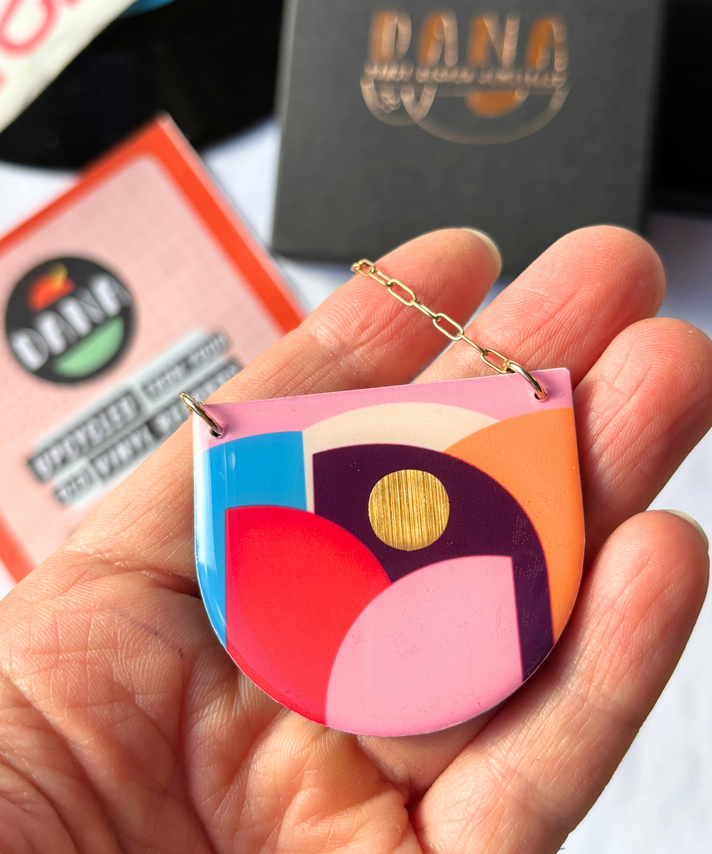 CLEO no.2 necklace in pink, red, plum, blue, yellow, gold / graphic necklace handmade in Ireland