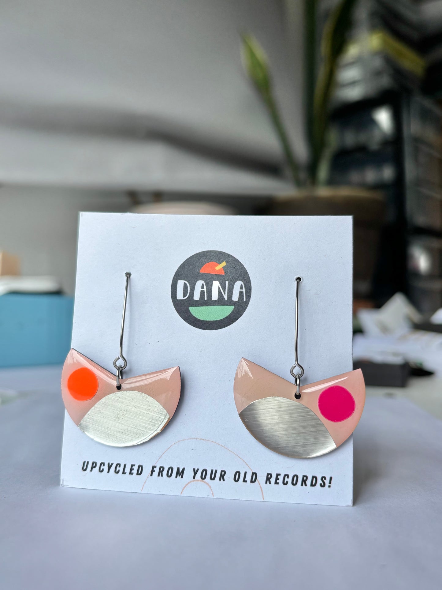 RESERVED for Eimear 40% OFF Pacman earrings in pink, orange, silver | unique upcycled Irish design
