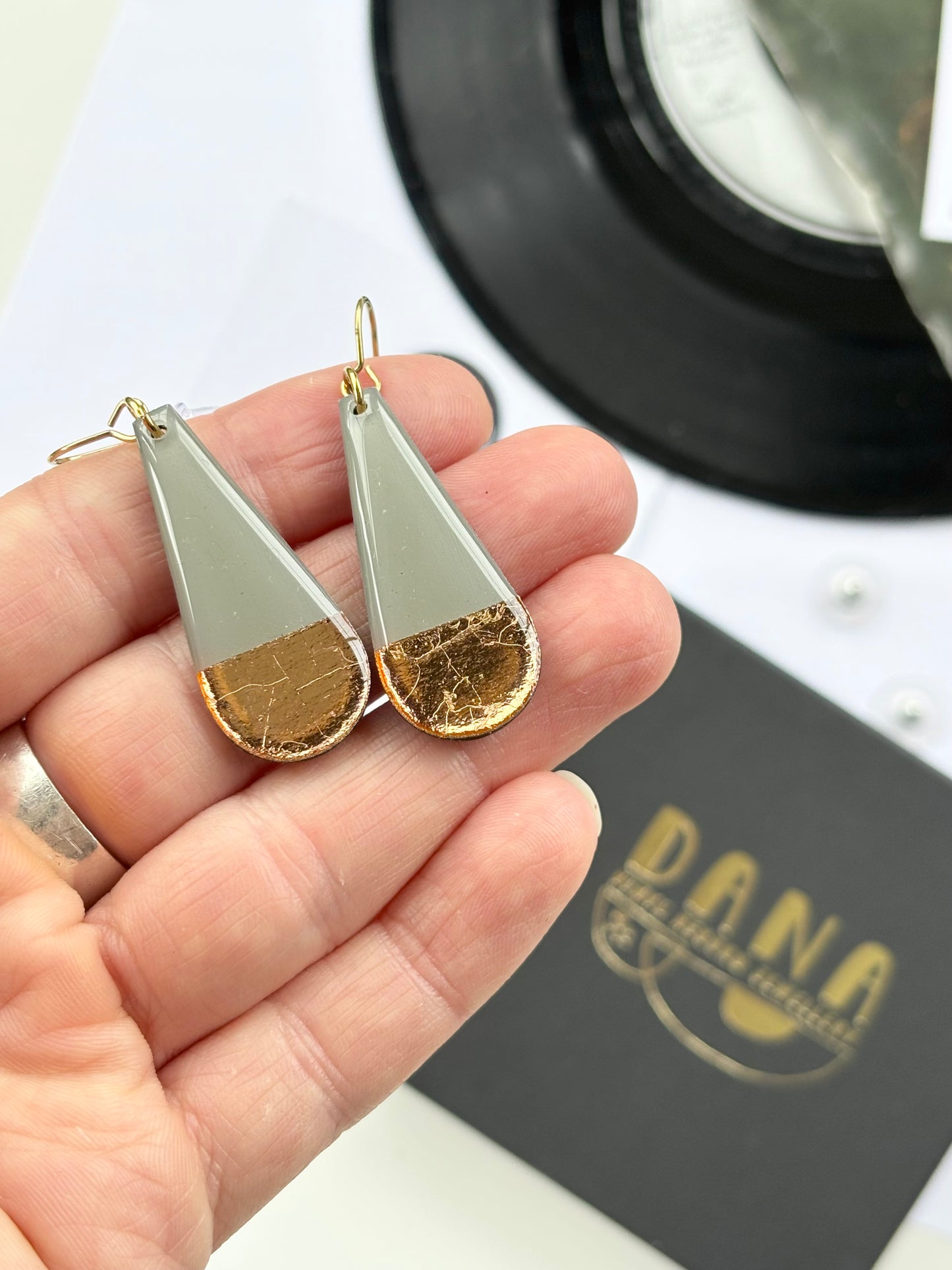 70% OFF long classy teardrops in grey and copper