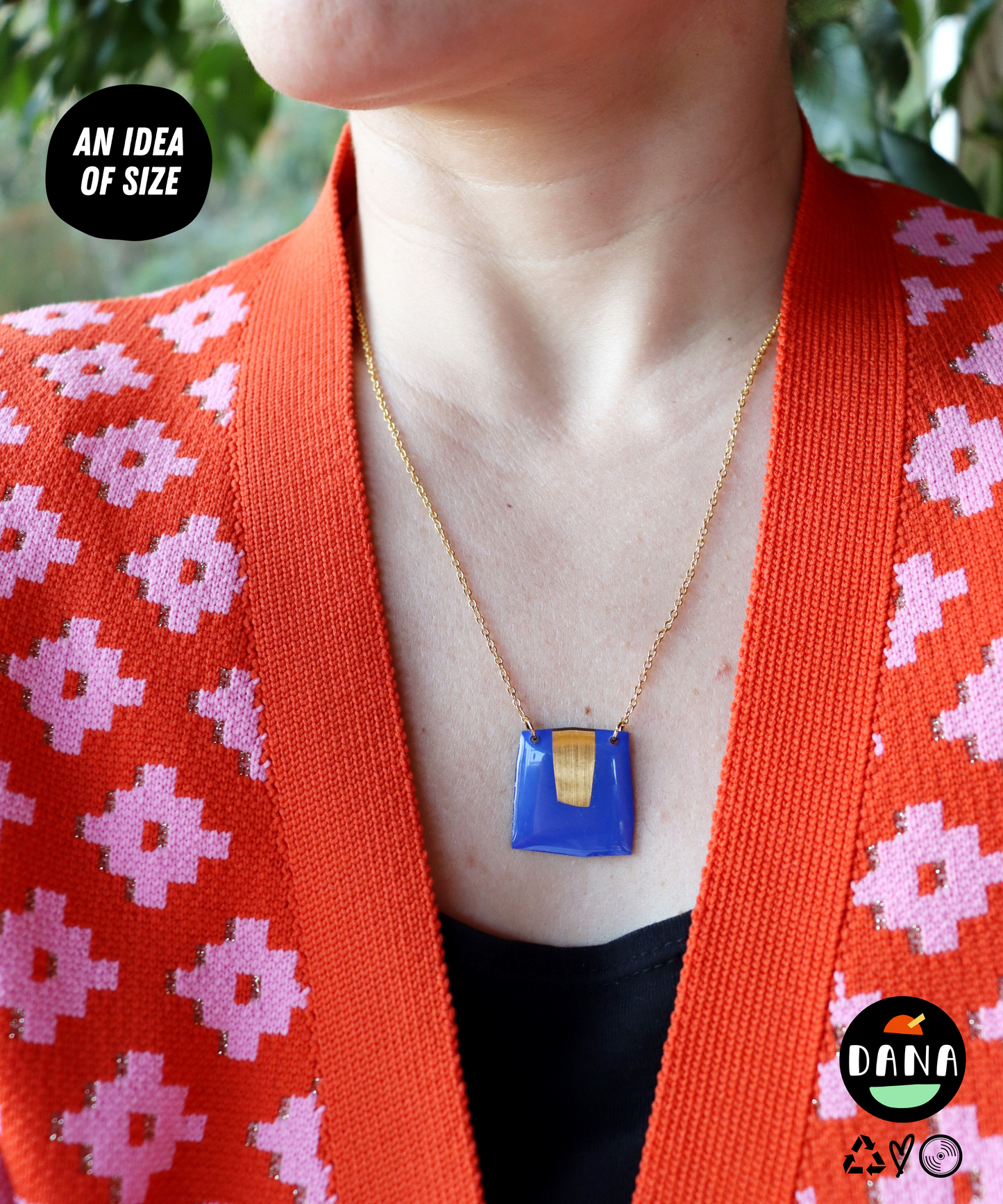 Geometric recycled necklace in purple and copper / vinyl record jewellery