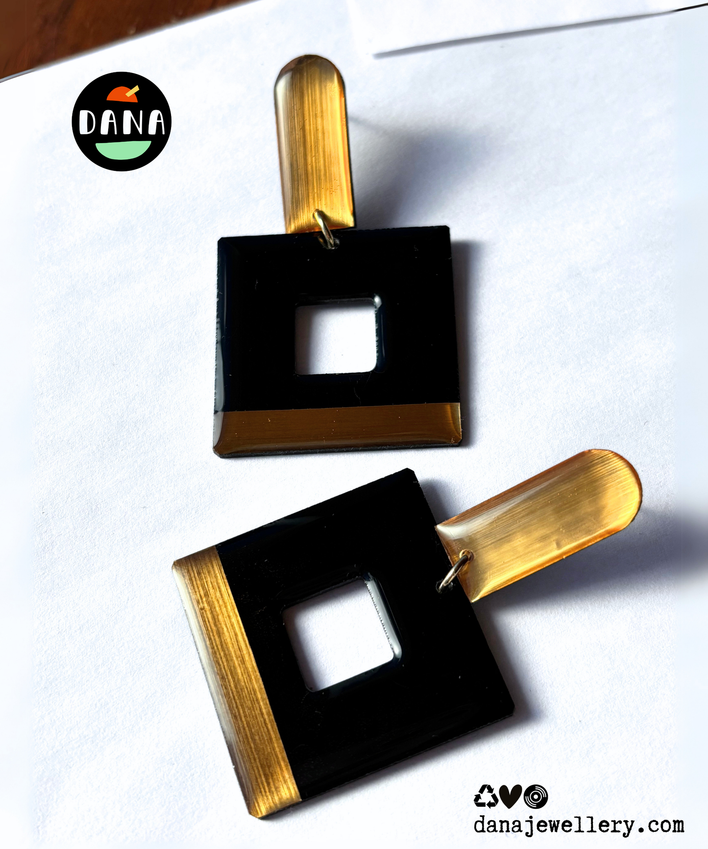 Oh so classy yet upcycled MIKA in black and gold / innovative recycled Irish jewellery design