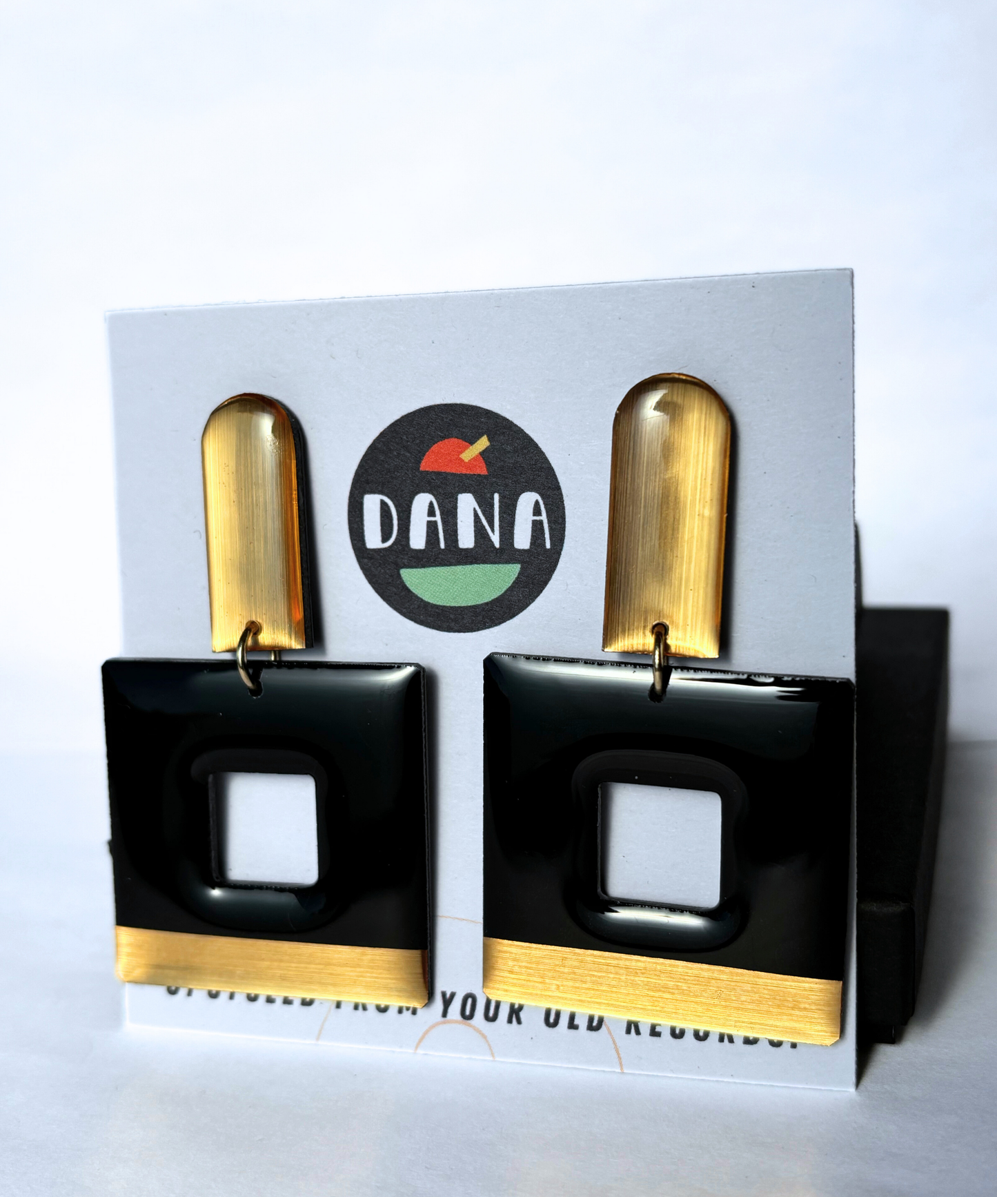 Oh so classy yet upcycled MIKA in black and gold / innovative recycled Irish jewellery design