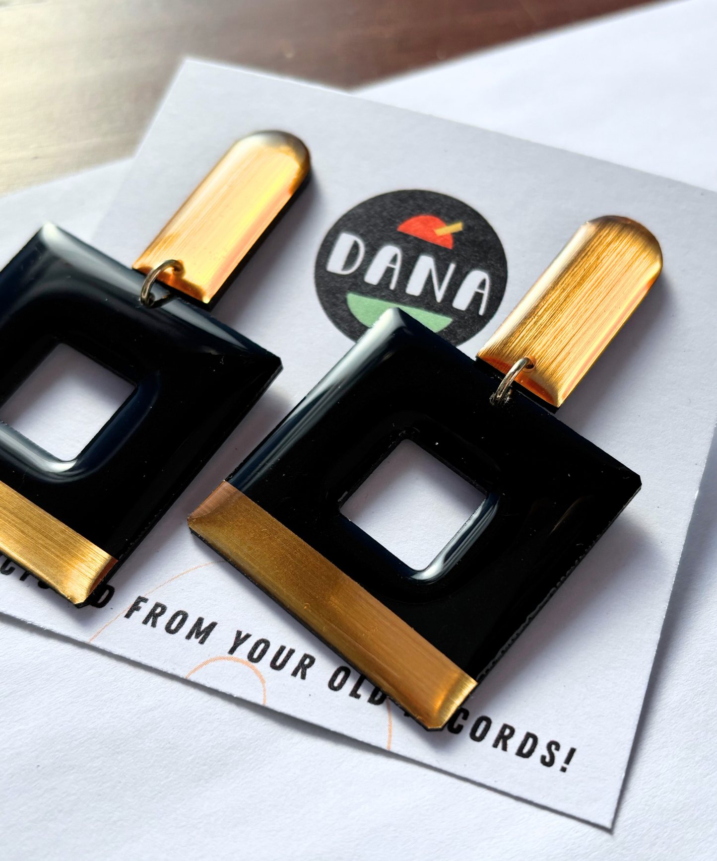 Oh so classy yet upcycled MIKA in black and gold / innovative recycled Irish jewellery design