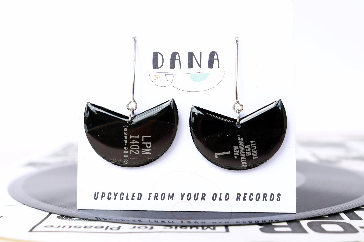 Minimal upcycled vinyl record earrings / unique Irish design