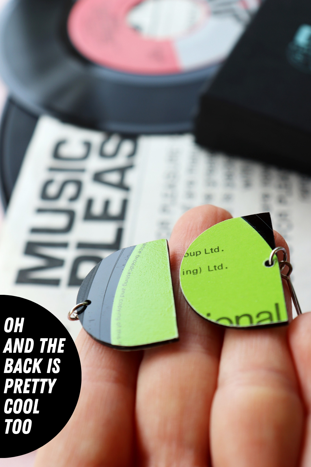 SIDE 2 STEREO / bold upcycled vinyl record earrings in lush lime green / Paul Anka