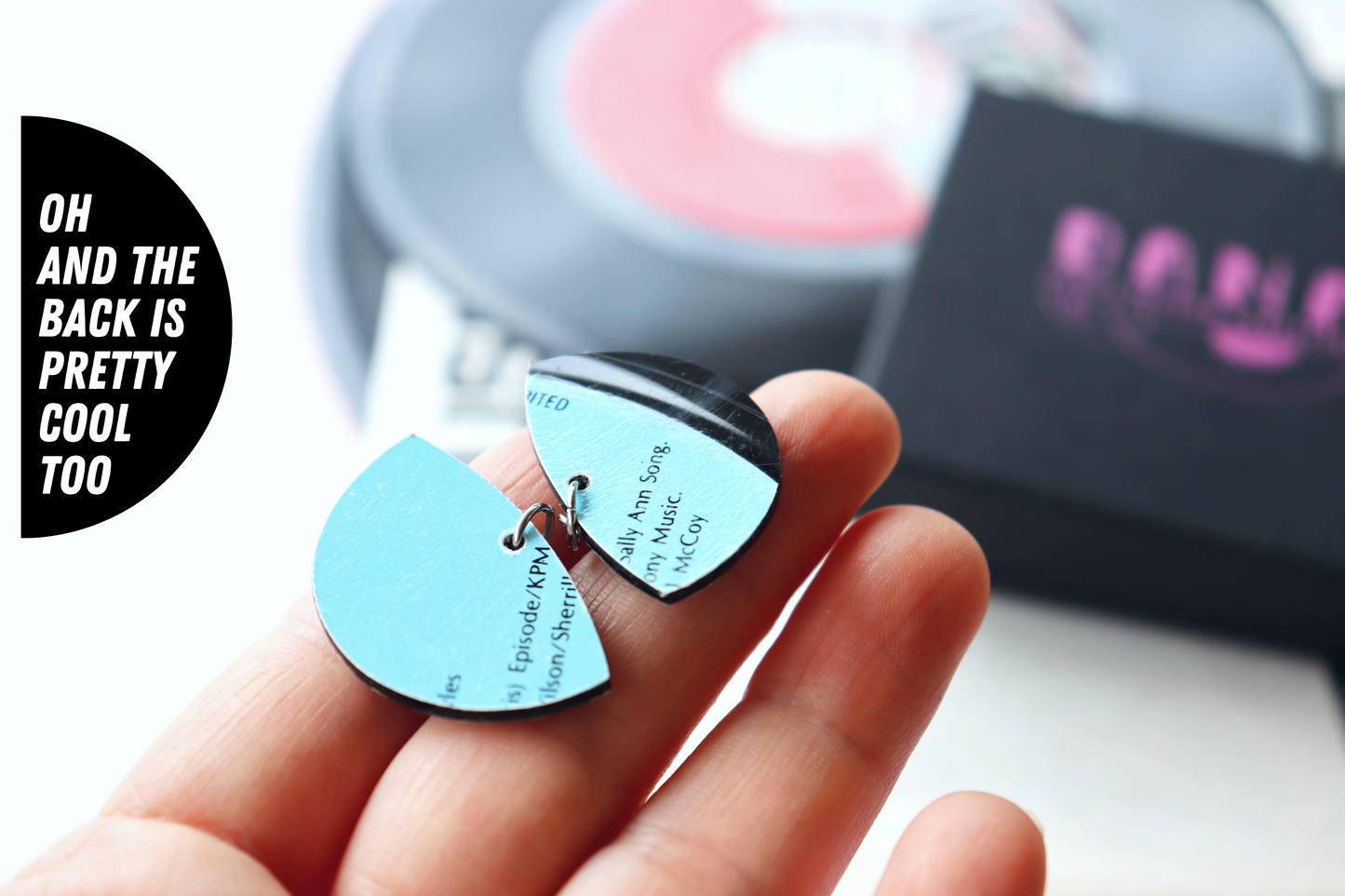 Fab upcycled vinyl record earrings in light blue / one of a kind