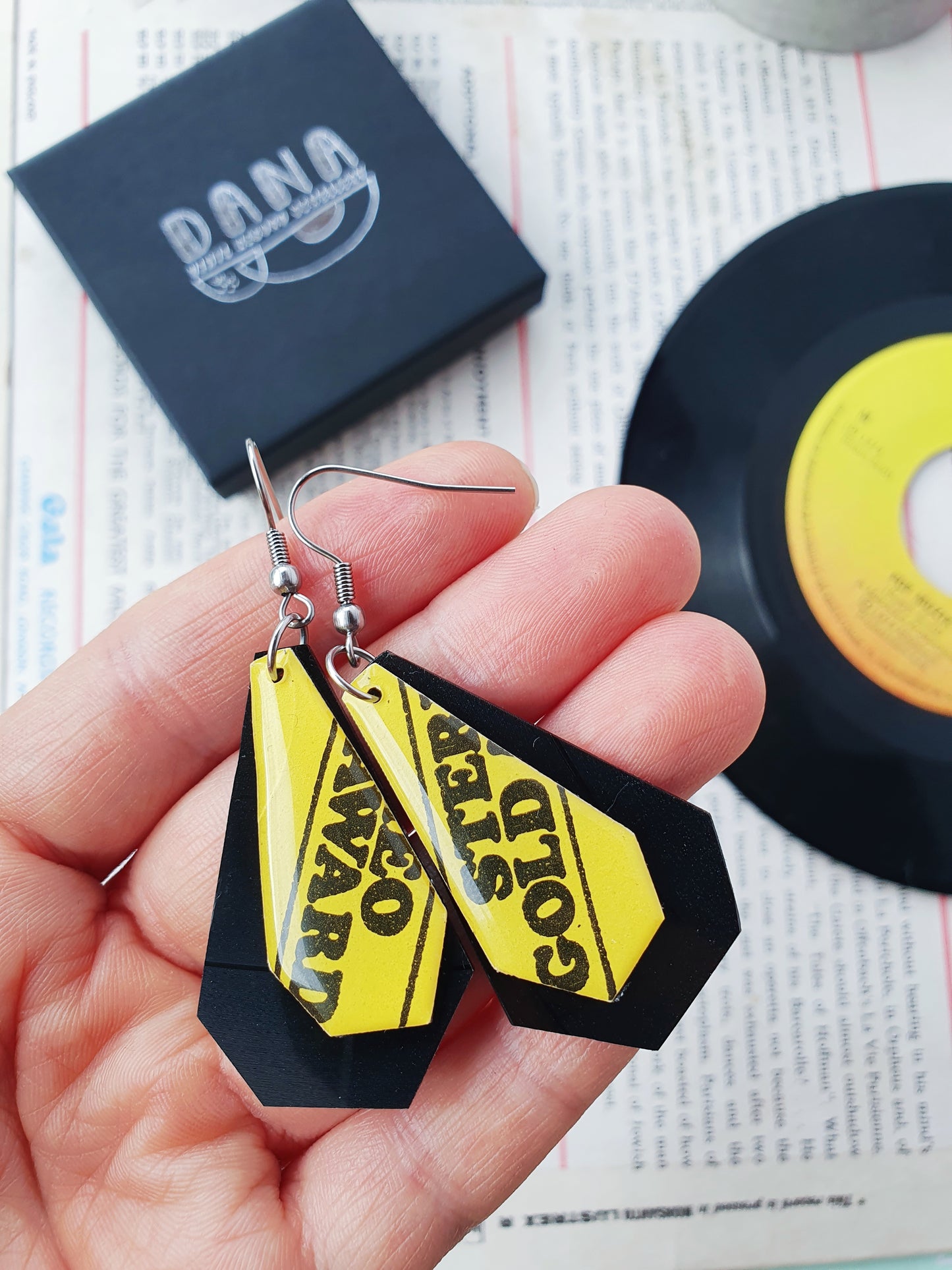 20% OFF Stereo Gold Award /Unique handmade vinyl upcycled earrings
