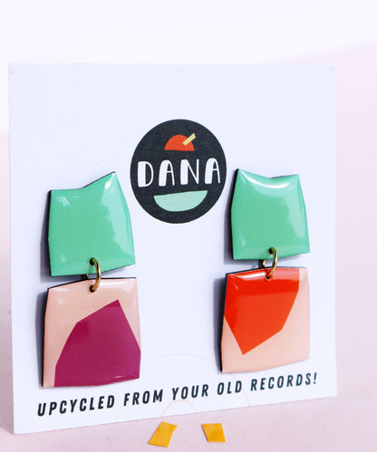 HAZEL Bold and abstract dangly studs / recycled vinyl record earrings