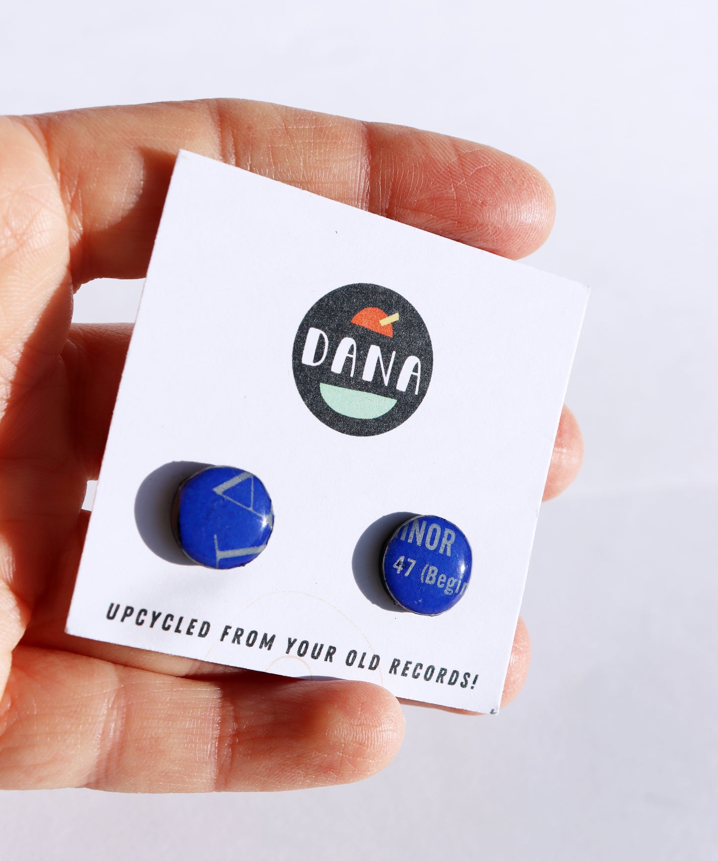 30% OFF / royal blue upcycled vinyl studs made from a Columbia label