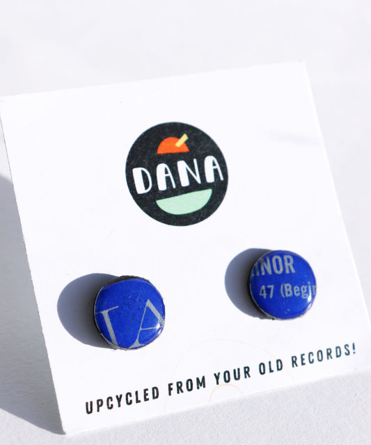 30% OFF / royal blue upcycled vinyl studs made from a Columbia label