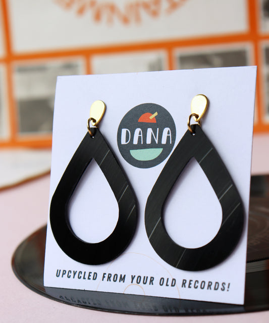 Black teardrops upcycled from vinyl record / made in Ireland