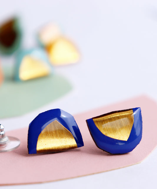modern geometric stud earrings blue and gold / eco Irish jewellery