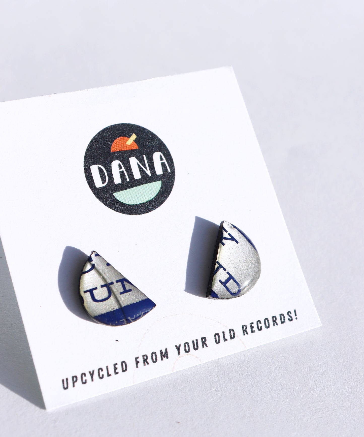 40% OFF unique upcycled vinyl record studs in silvery grey and dark blue