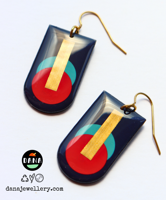 MIA no.1 Abstract contemporary art earrings made in Ireland from recycled vinyl records