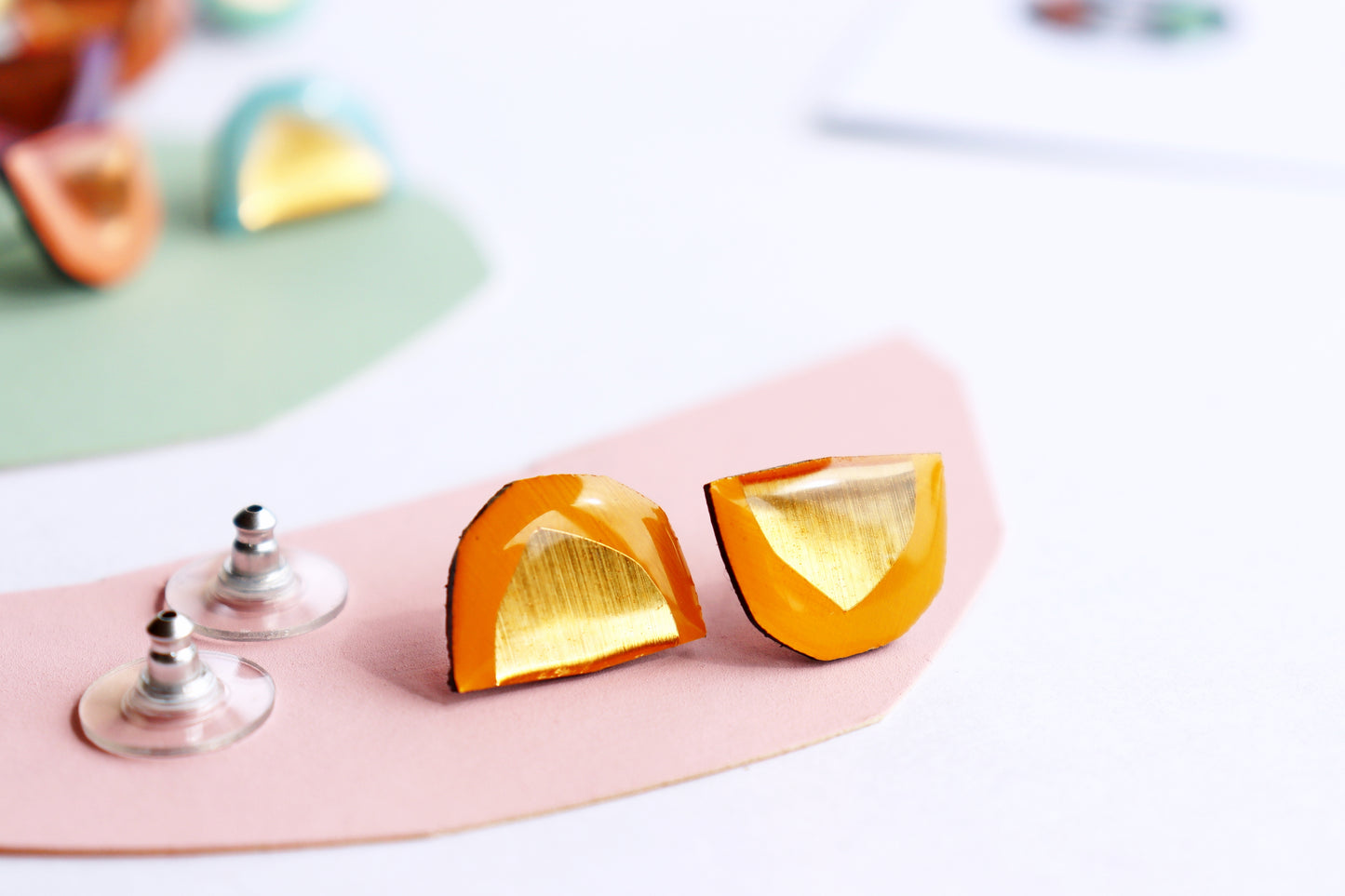 colourful stud earrings in yellow and gold / unique Irish design