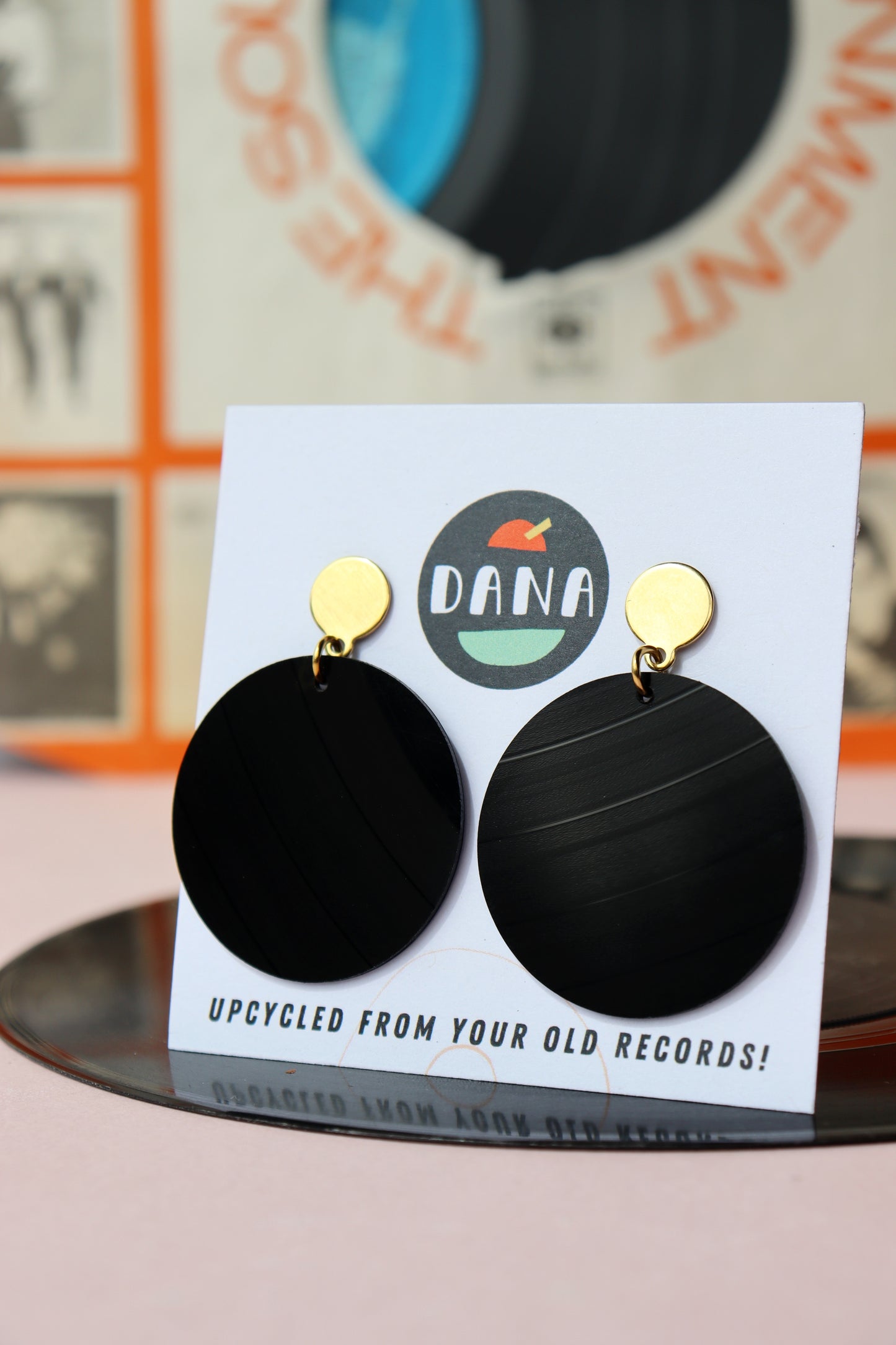 Minimal black disc vinyl record earrings