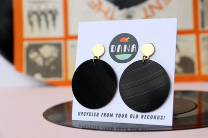 Minimal black disc vinyl record earrings