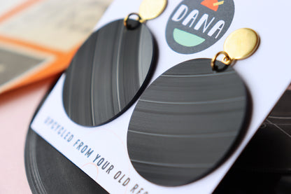 Minimal black disc vinyl record earrings