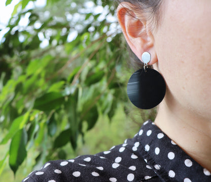 Minimal black disc vinyl record earrings