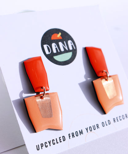 Connie no.2 / Modern geometric earrings in warm orange and copper