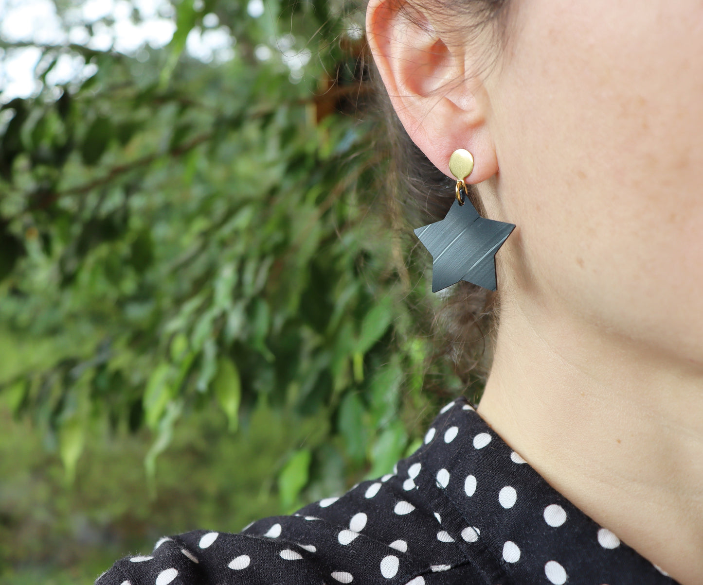 Upcycled black vinyl record star earrings - gold or silver posts
