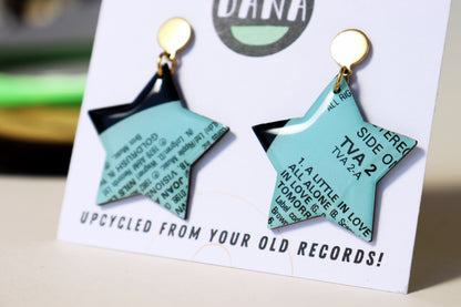 A little in love / Light blue upcycled star vinyl record earrings