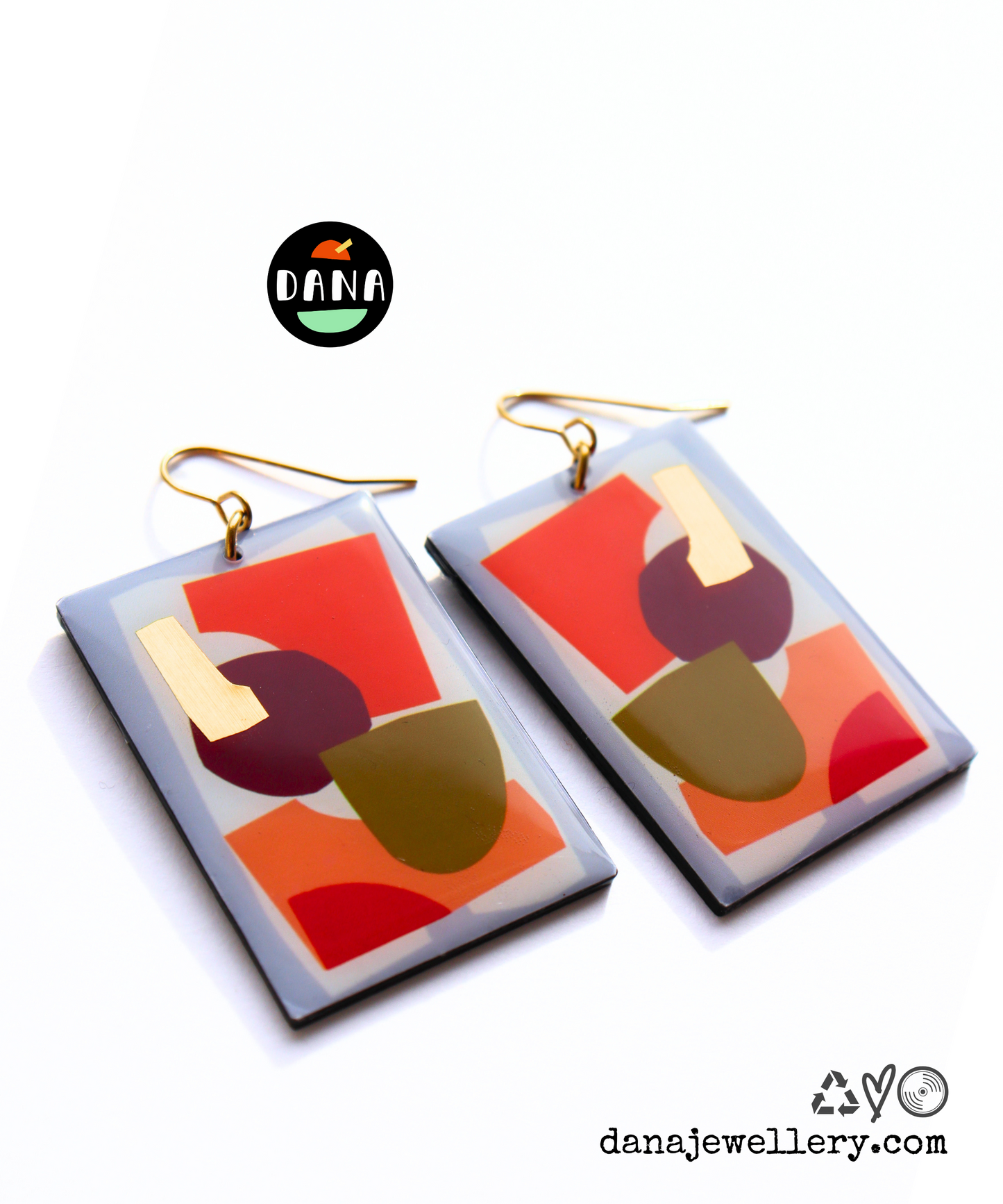 Art on your ears / abstract contemporary upcycled vinyl record earrings (F1)