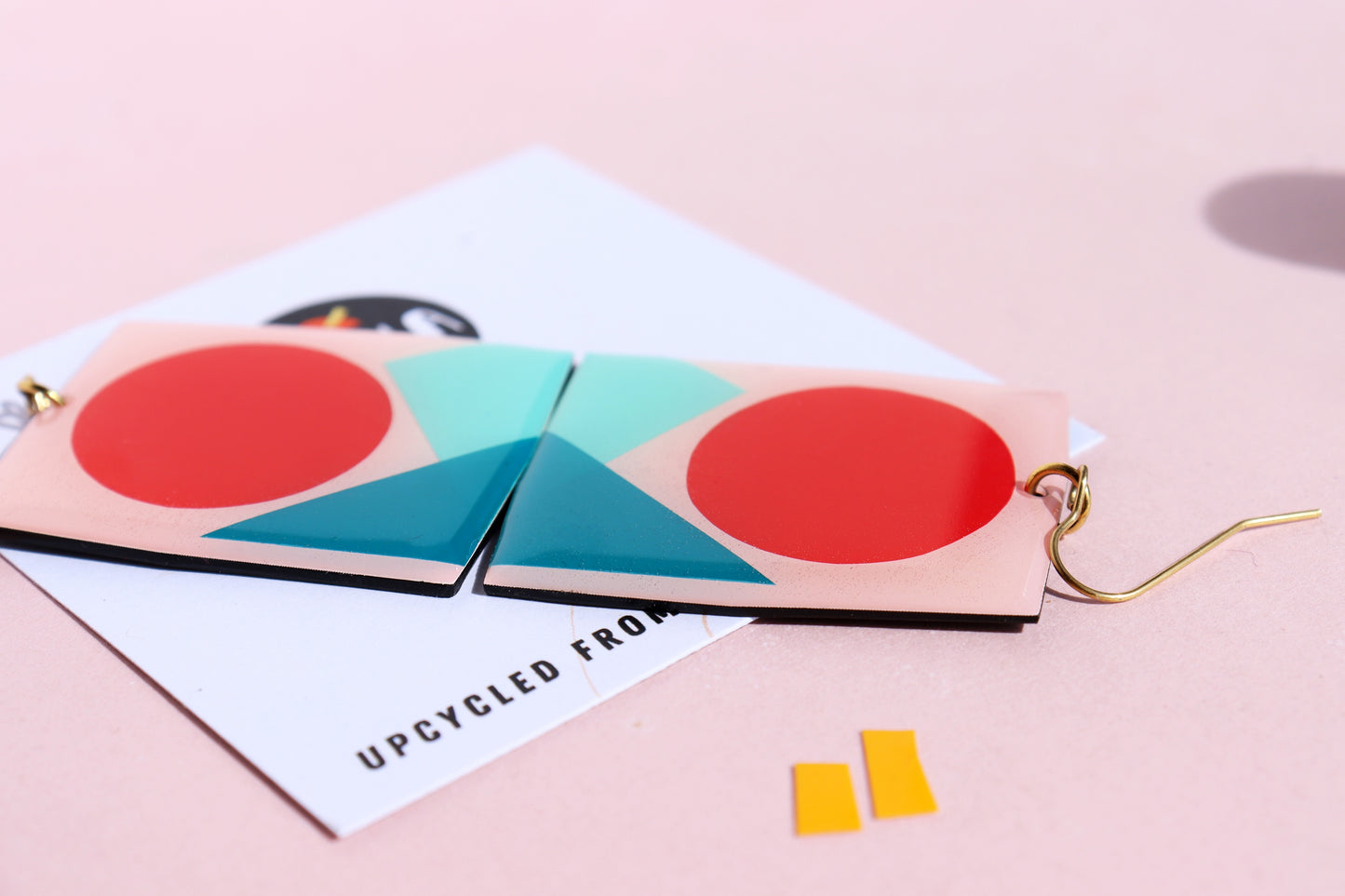 IRIS Contemporary statement earrings in red, teal and turquoise / upcycled vinyl record