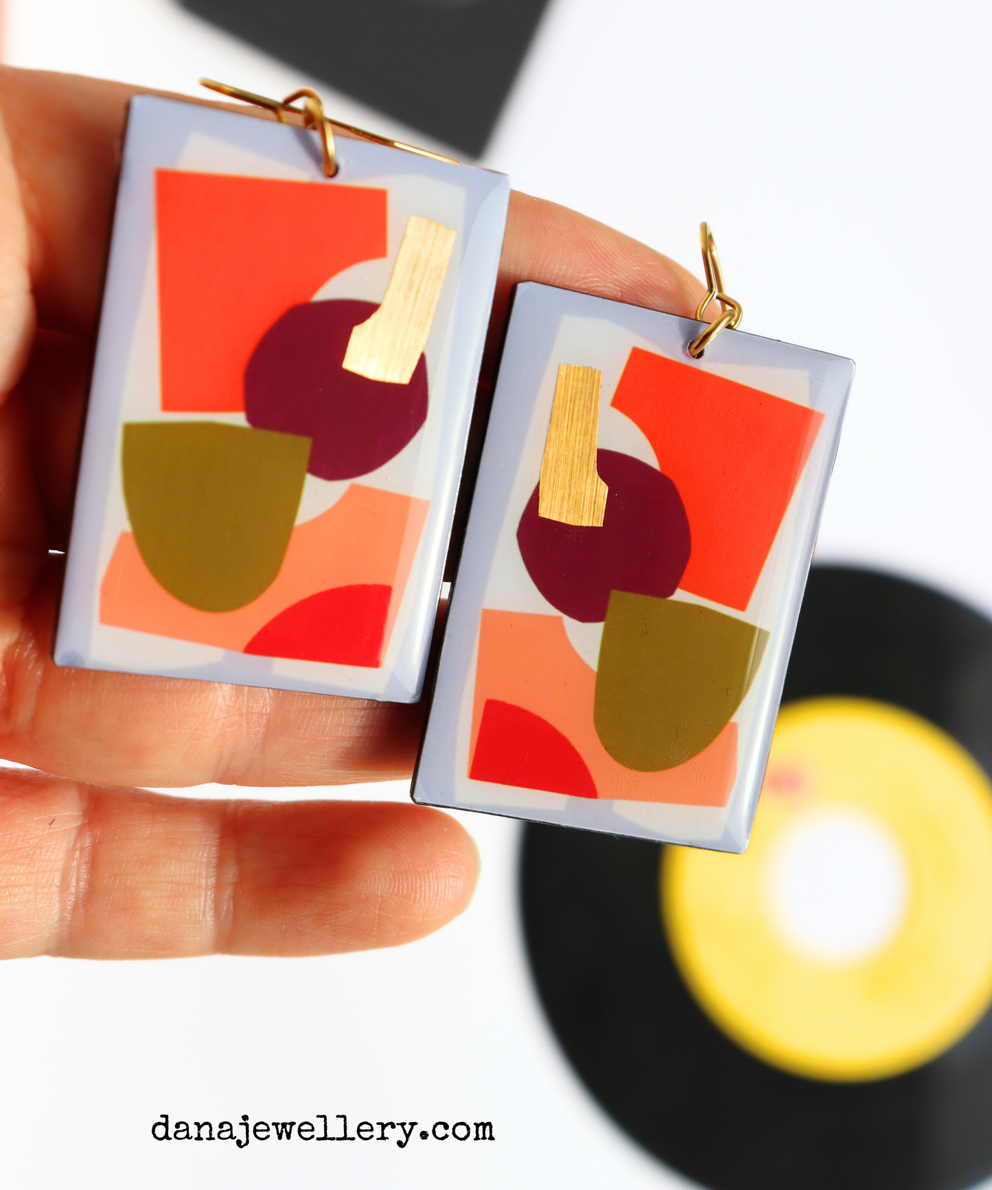 Art on your ears / abstract contemporary upcycled vinyl record earrings (F1)