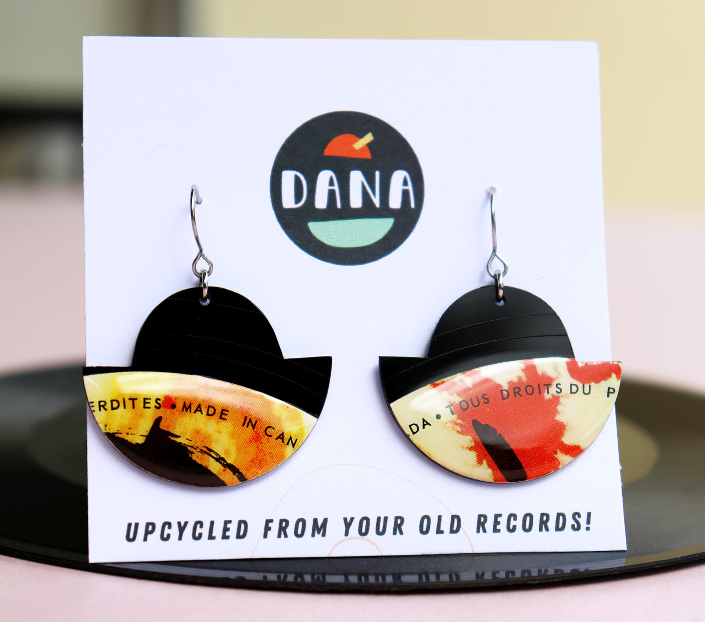 30% OFF warm splash upcycled Barclay vinyl record earrings