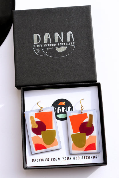 30% OFF Art on your ears / abstract contemporary upcycled vinyl record earrings