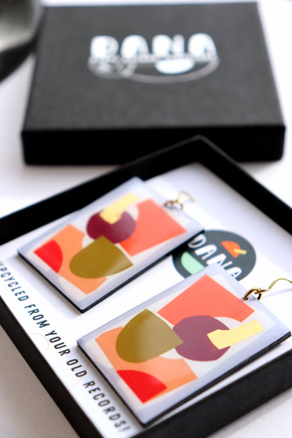 30% OFF Art on your ears / abstract contemporary upcycled vinyl record earrings